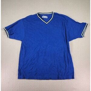 Badge Shirt Mens Medium M Stretch Blue Regular Short‎ Sleeve V Neck Y2K NWT A3